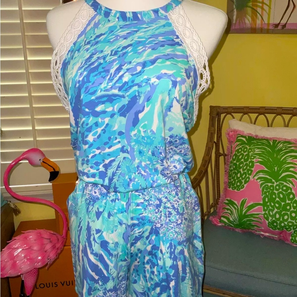 Lilly Pulitzer NWT Lala Romper Blue Haven Hey Hey Soleil $138 Size XS - Picture 3 of 11
